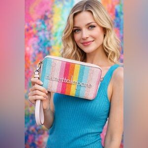 Nanette Lepore NWOT Multicolor Striped zippered Wristlet Wallet Clutch